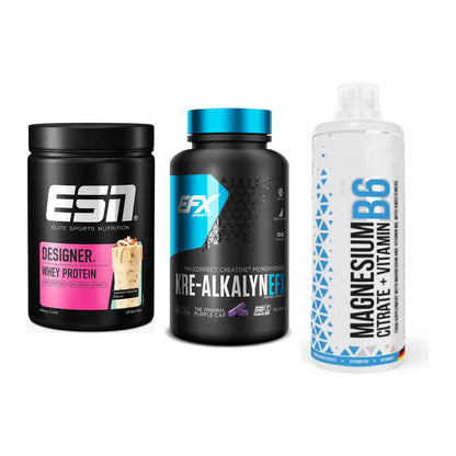 Einsteiger-Set: ESN Designer Whey + EFX Kre-Alkalyn + MST Magnesium B6 – alle enthaltenen Artikel