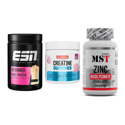 Einsteiger-Set: ESN Designer + Nutrend Creatine + MST Zinc Chelate – alle enthaltenen Artikel
