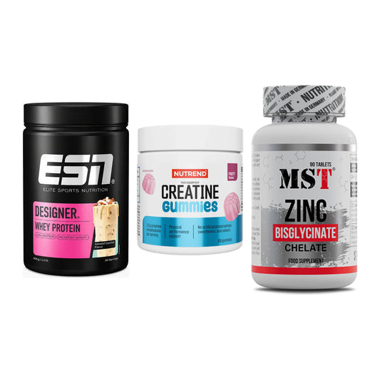 Einsteiger-Set: ESN Designer + Nutrend Creatine + MST Zinc Chelate – alle enthaltenen Artikel