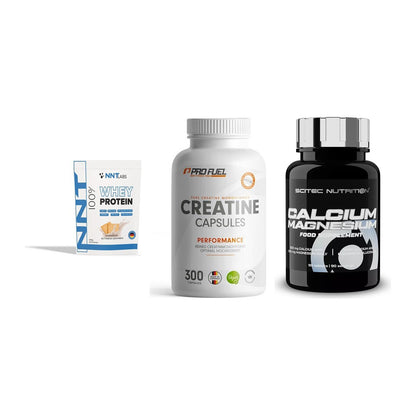 Einsteiger-Set: NNT Whey + ProFuel Creatine + Scitec Calcium – alle enthaltenen Artikel