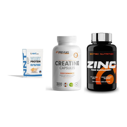 Einsteiger-Set: NNT Whey + ProFuel Creatine Monohydrate + Scitec Zinc – alle enthaltenen Artikel