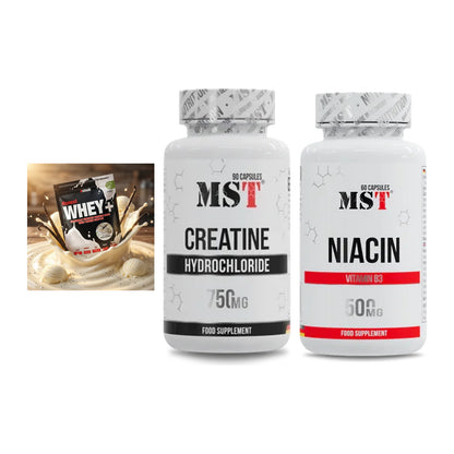 Einsteiger-Set: Sinob Honest Whey+ + MST Creatin HCL + MST Niacin – alle enthaltenen Artikel