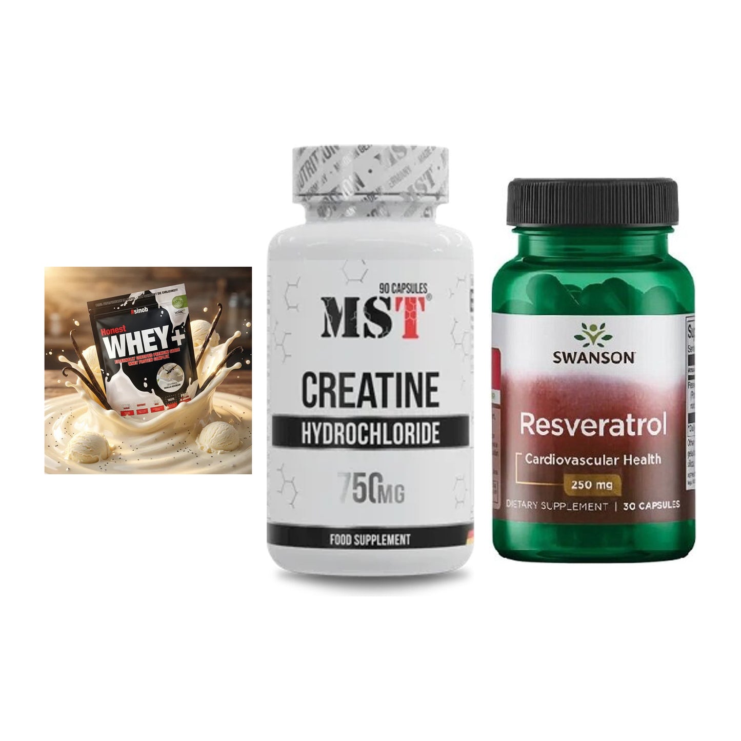 Einsteiger-Set: Sinob Honest + MST Creatin HCL + Swanson Resverat – alle enthaltenen Artikel