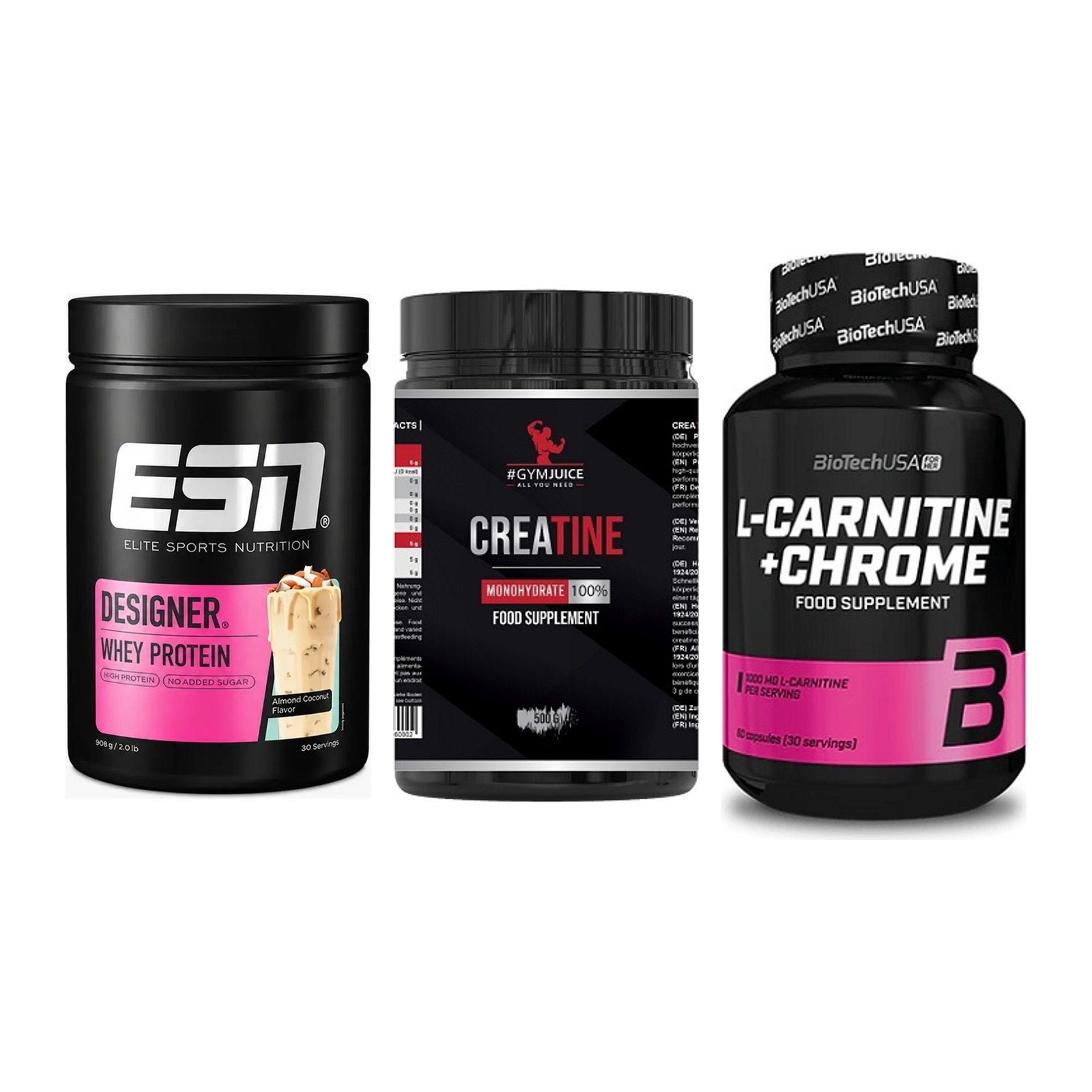 Einsteiger-Set: ESN Designer + #GYMJUICE + BioTech L-Carnit – alle enthaltenen Artikel