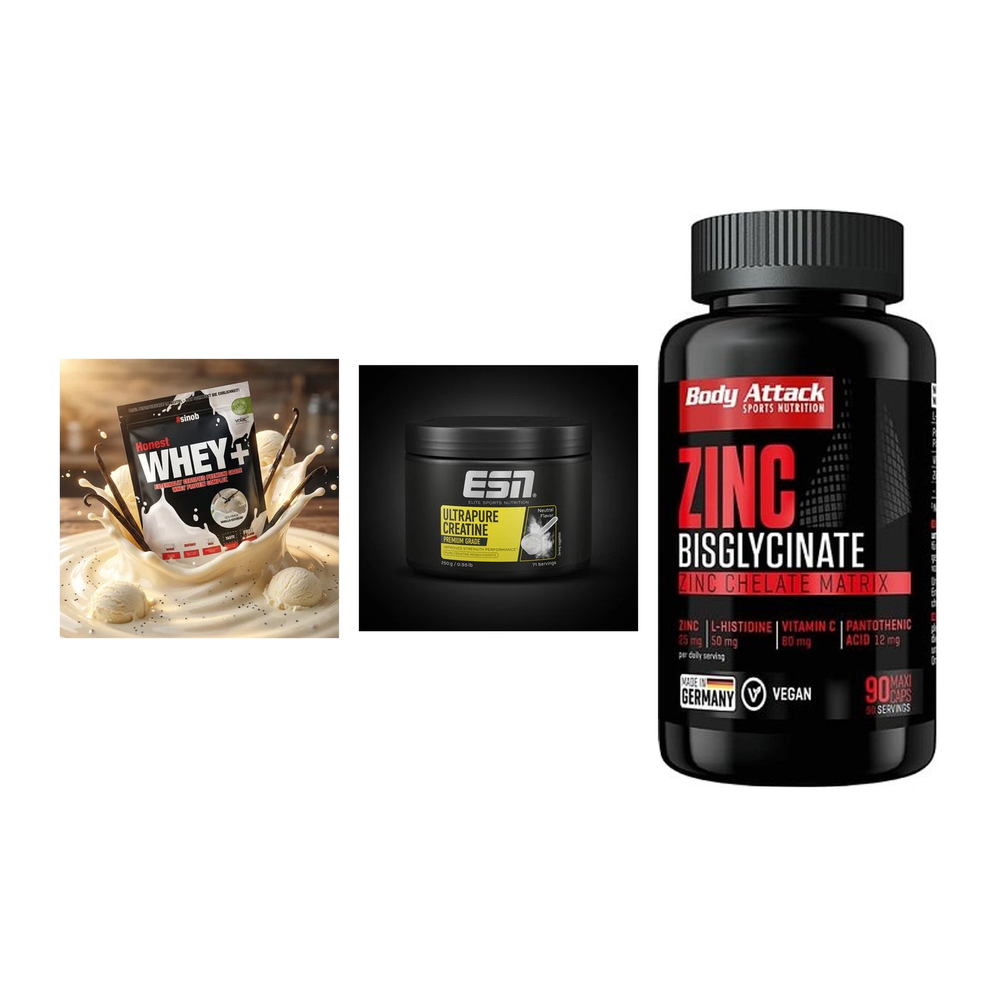 Einsteiger-Set: Sinob Honest + ESN Ultrapure + Body Attack Zink – alle enthaltenen Artikel
