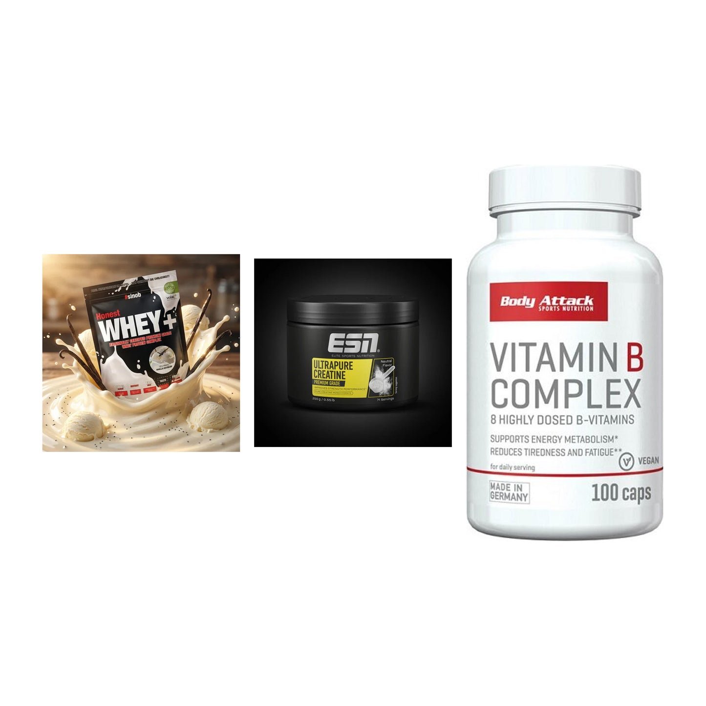 Einsteiger-Set: Sinob Honest + ESN Ultrapure + Body Attack – alle enthaltenen Artikel