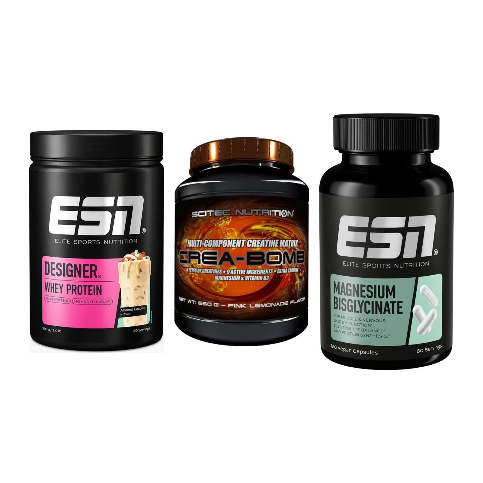 Einsteiger-Set: ESN Designer + Scitec Crea-Bomb + ESN Magnesium – alle enthaltenen Artikel