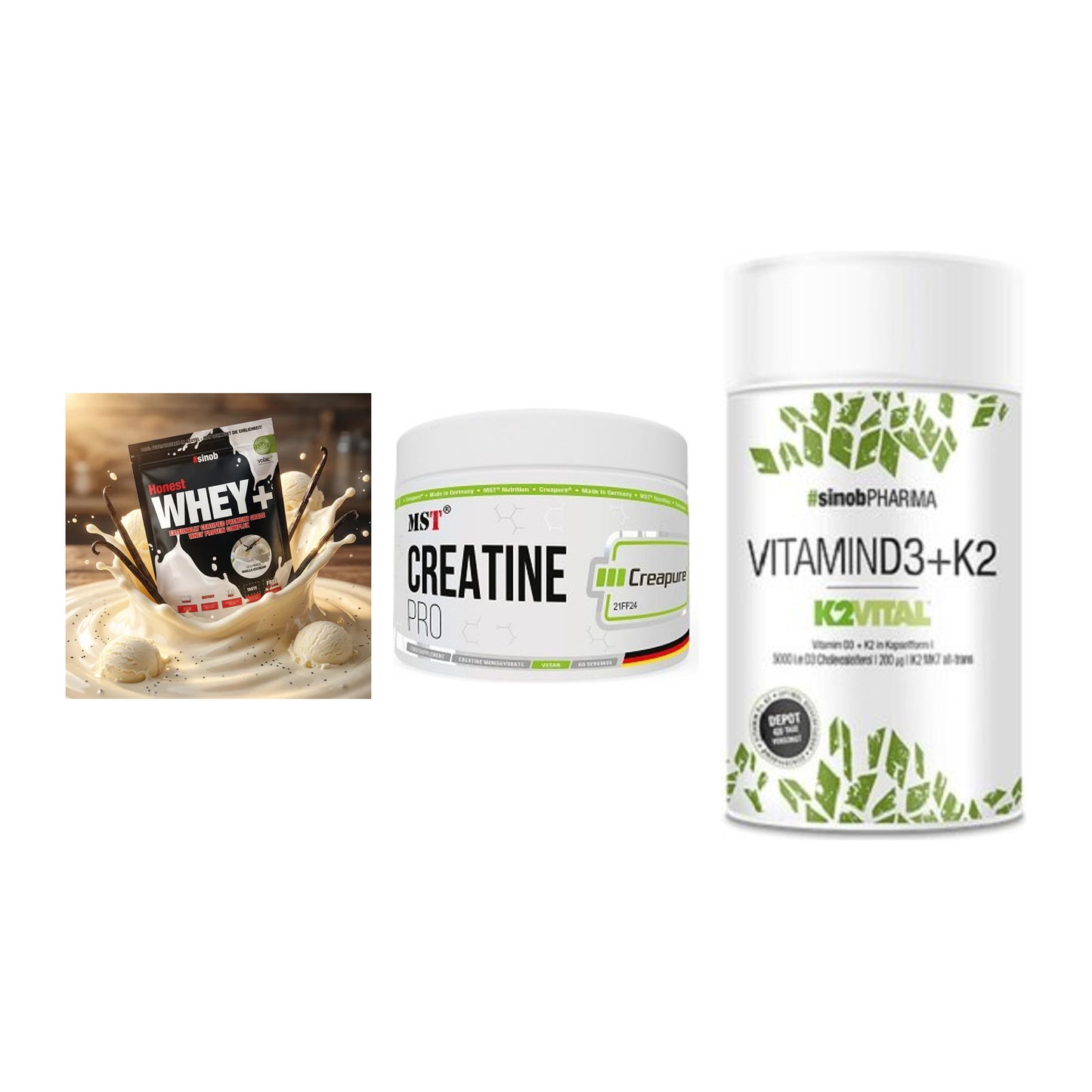 Einsteiger-Set: Sinob Honest + MST Creatin Pro + Sinob Vitamin D3 – alle enthaltenen Artikel
