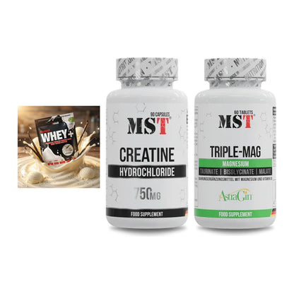 Einsteiger-Set: Sinob Honest Whey+ + MST Creatin HCL + MST Tripple Mag – alle enthaltenen Artikel