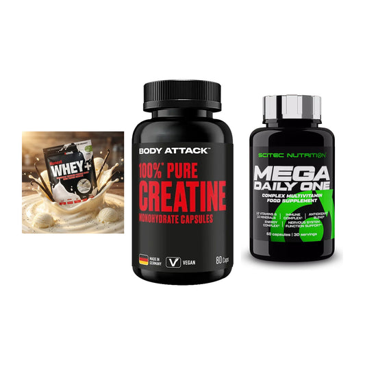 Einsteiger-Set: Sinob Honest + Body Attack 100% + Scitec Mega – alle enthaltenen Artikel