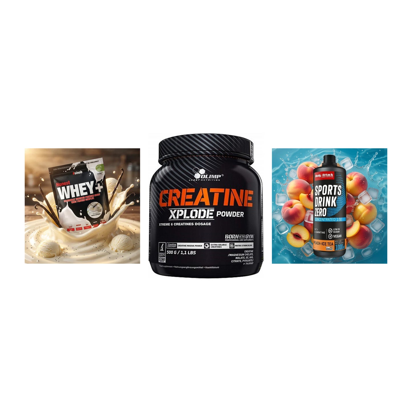 Einsteiger-Set: Sinob Honest + Olimp Creatine + Body Attack – alle enthaltenen Artikel