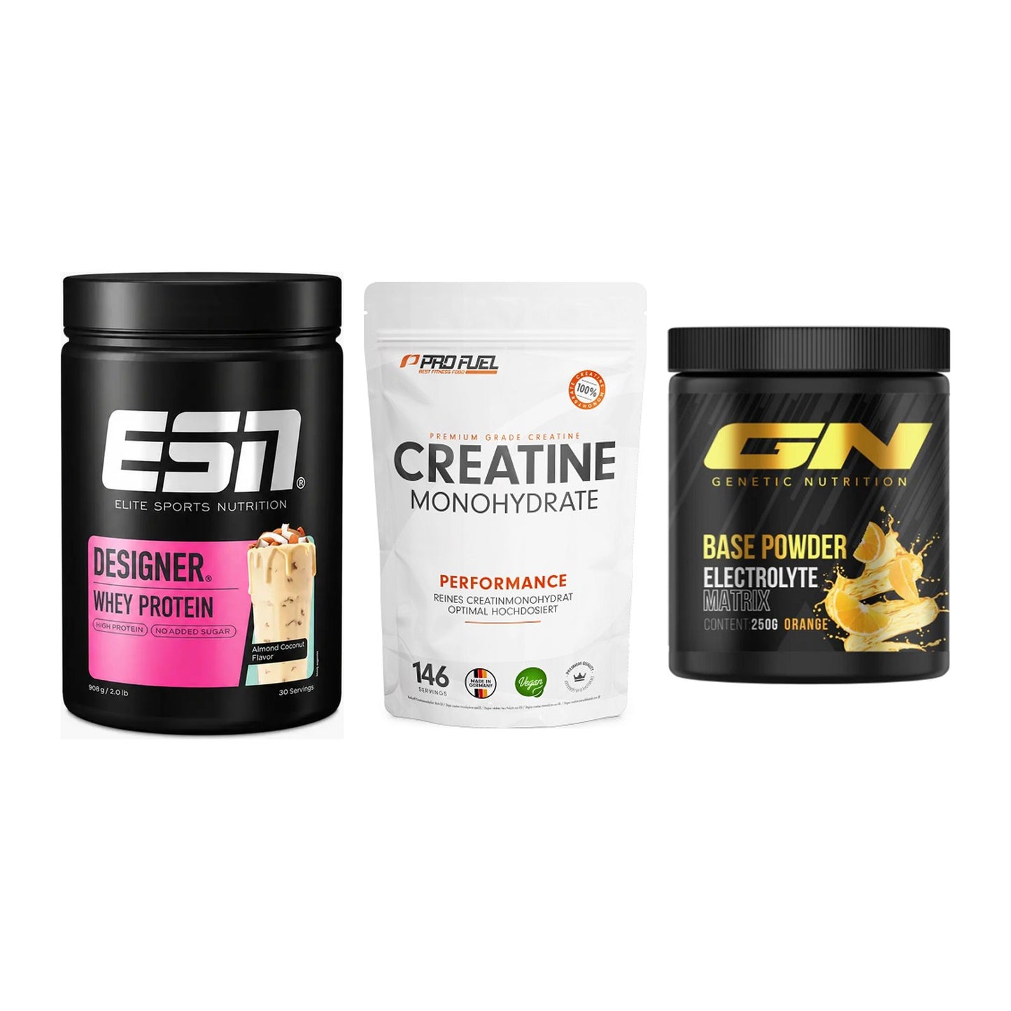 Einsteiger-Set: ESN Designer + ProFuel Creatine + GN Base Powder – alle enthaltenen Artikel