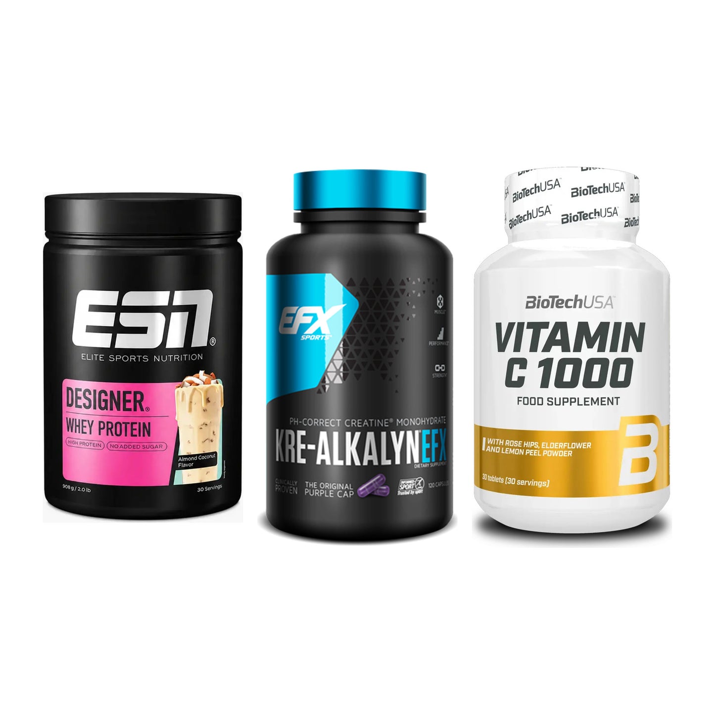 Einsteiger-Set: ESN Designer + EFX Kre-Alkalyn + BioTech Vitamin – alle enthaltenen Artikel