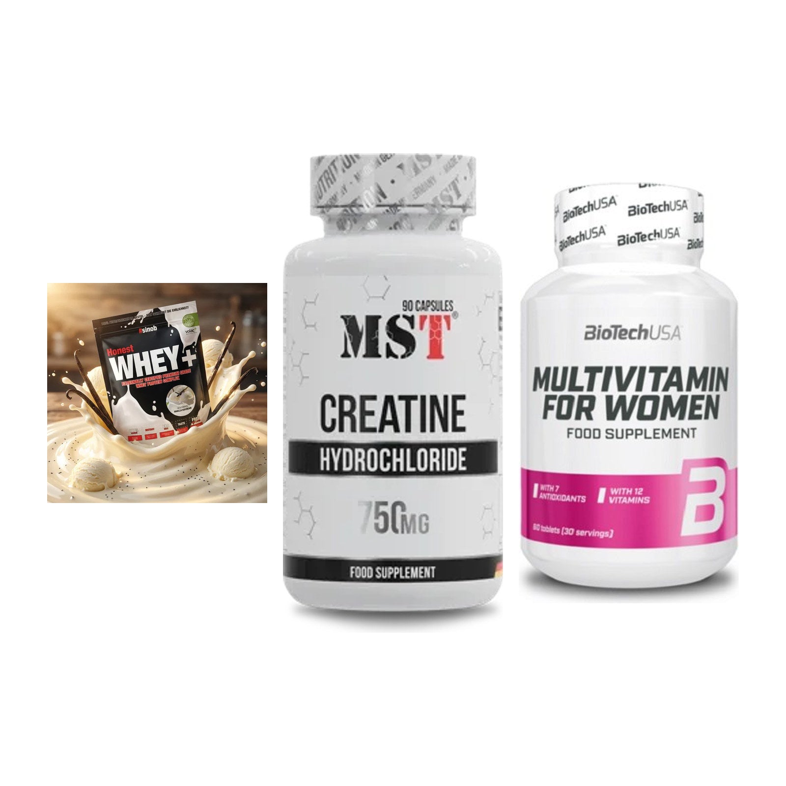 Einsteiger-Set: Sinob Honest + MST Creatin HCL + BioTech Multivit – alle enthaltenen Artikel