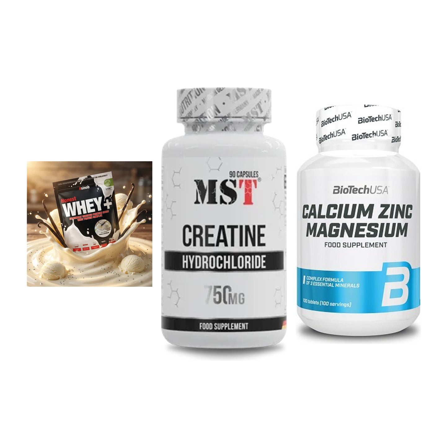 Einsteiger-Set: Sinob Honest + MST Creatin HCL + BioTech Calcium – alle enthaltenen Artikel
