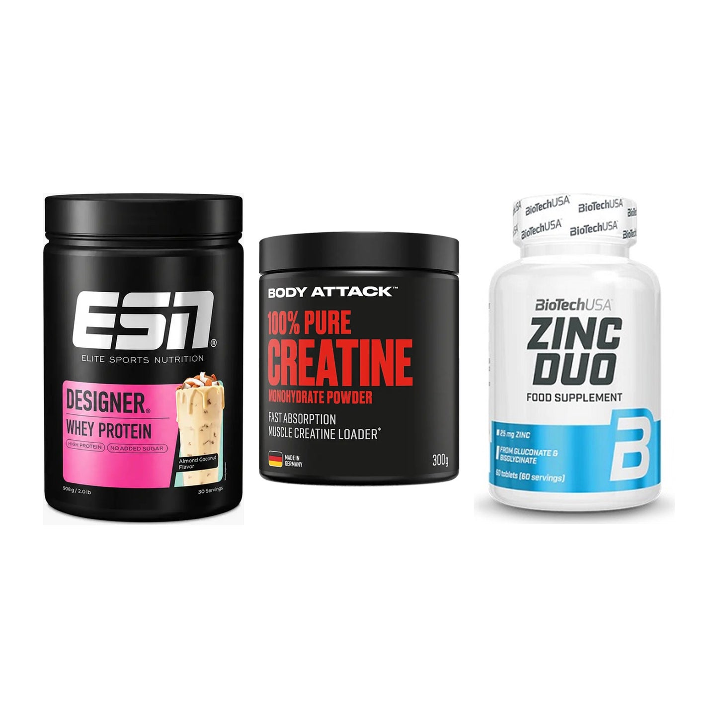 Einsteiger-Set: ESN Designer + Body Attack 100% + BioTech Zinc Duo – alle enthaltenen Artikel
