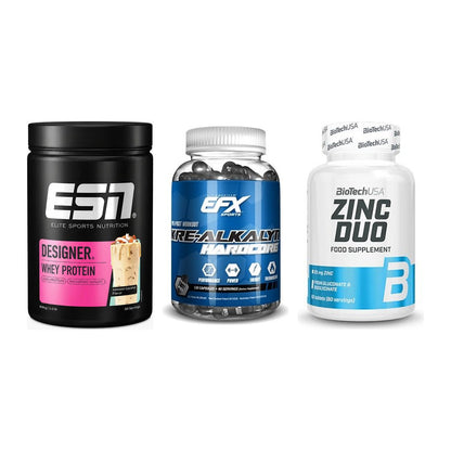 Einsteiger-Set: ESN Designer + EFX Kre-Alkalyn + BioTech Zinc Duo – alle enthaltenen Artikel