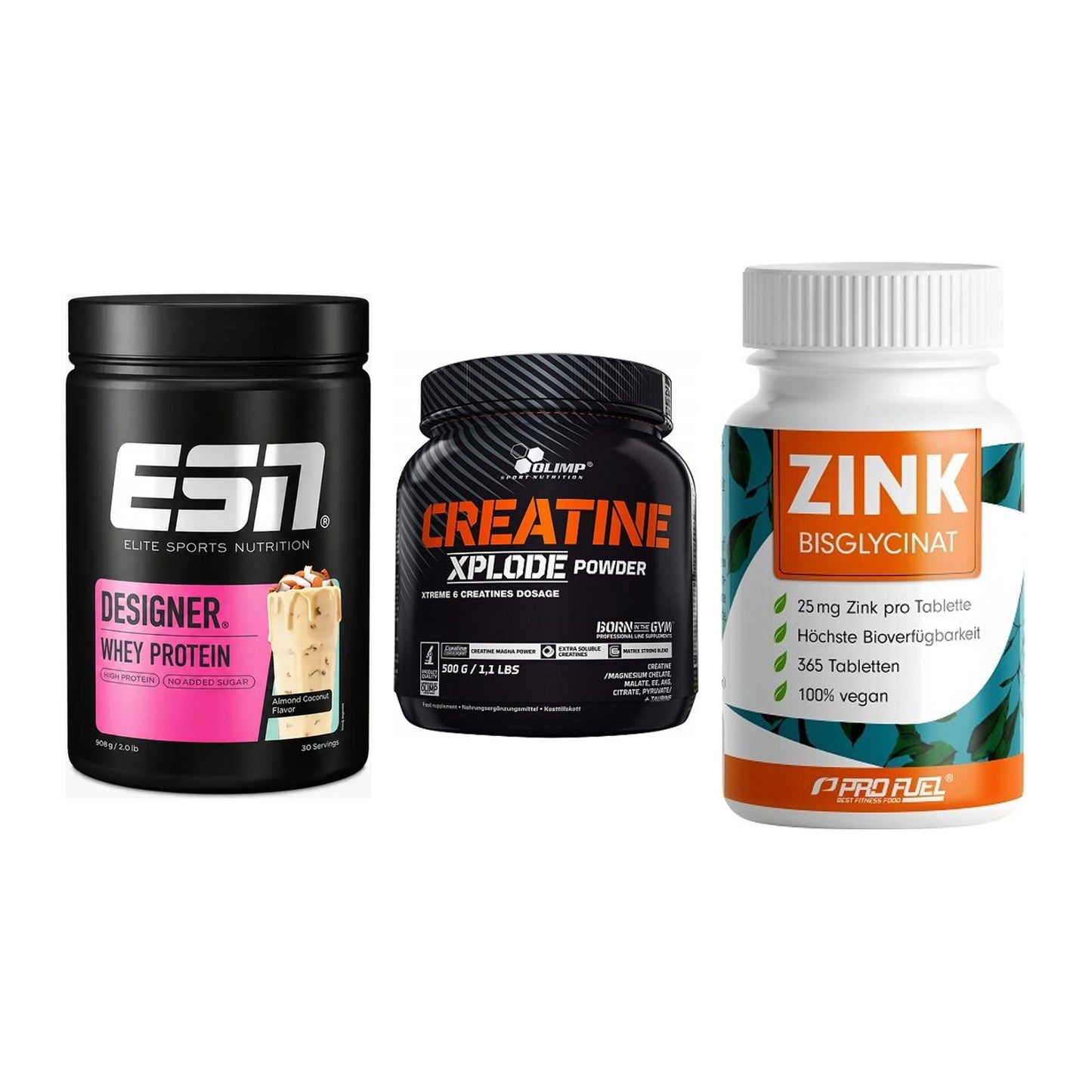 Einsteiger-Set: ESN Designer + Olimp Creatine + ProFuel Zink – alle enthaltenen Artikel