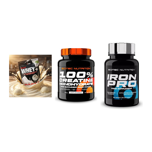 Einsteiger-Set: Sinob Honest + Scitec Creatine + Scitec Iron Pro – alle enthaltenen Artikel