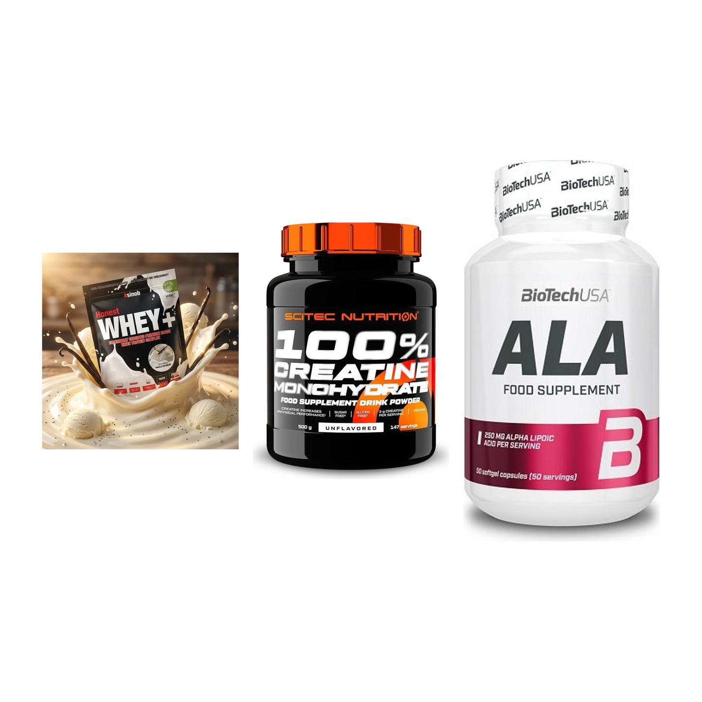 Einsteiger-Set: Sinob Honest + Scitec Creatine + BioTech ALA – alle enthaltenen Artikel