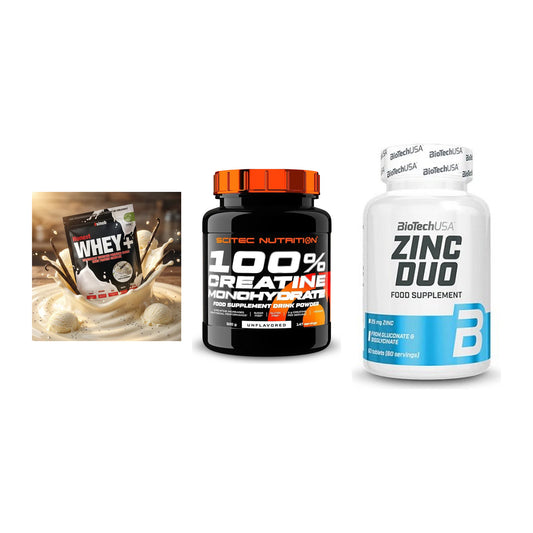 Einsteiger-Set: Sinob Honest + Scitec Creatine + BioTech Zinc Duo – alle enthaltenen Artikel