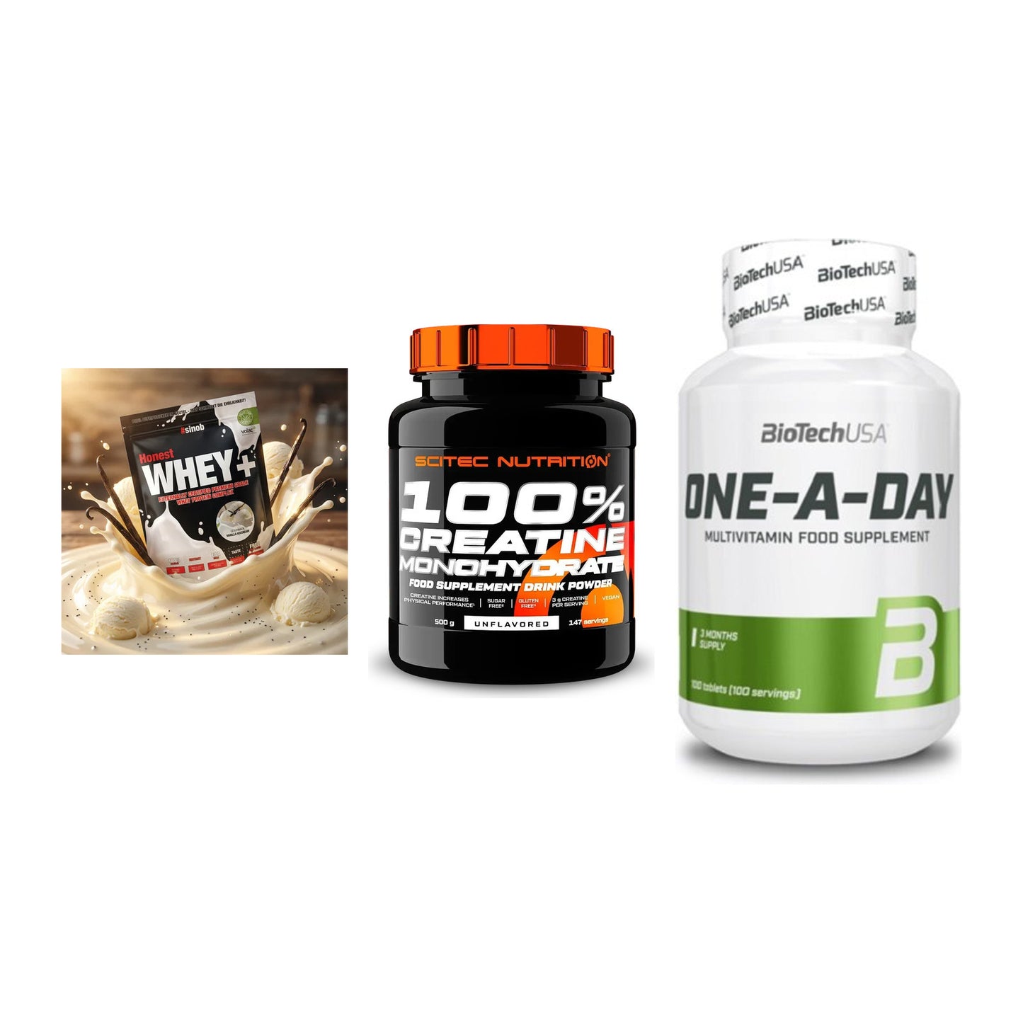 Einsteiger-Set: Sinob Honest + Scitec Creatine + BioTech One A – alle enthaltenen Artikel