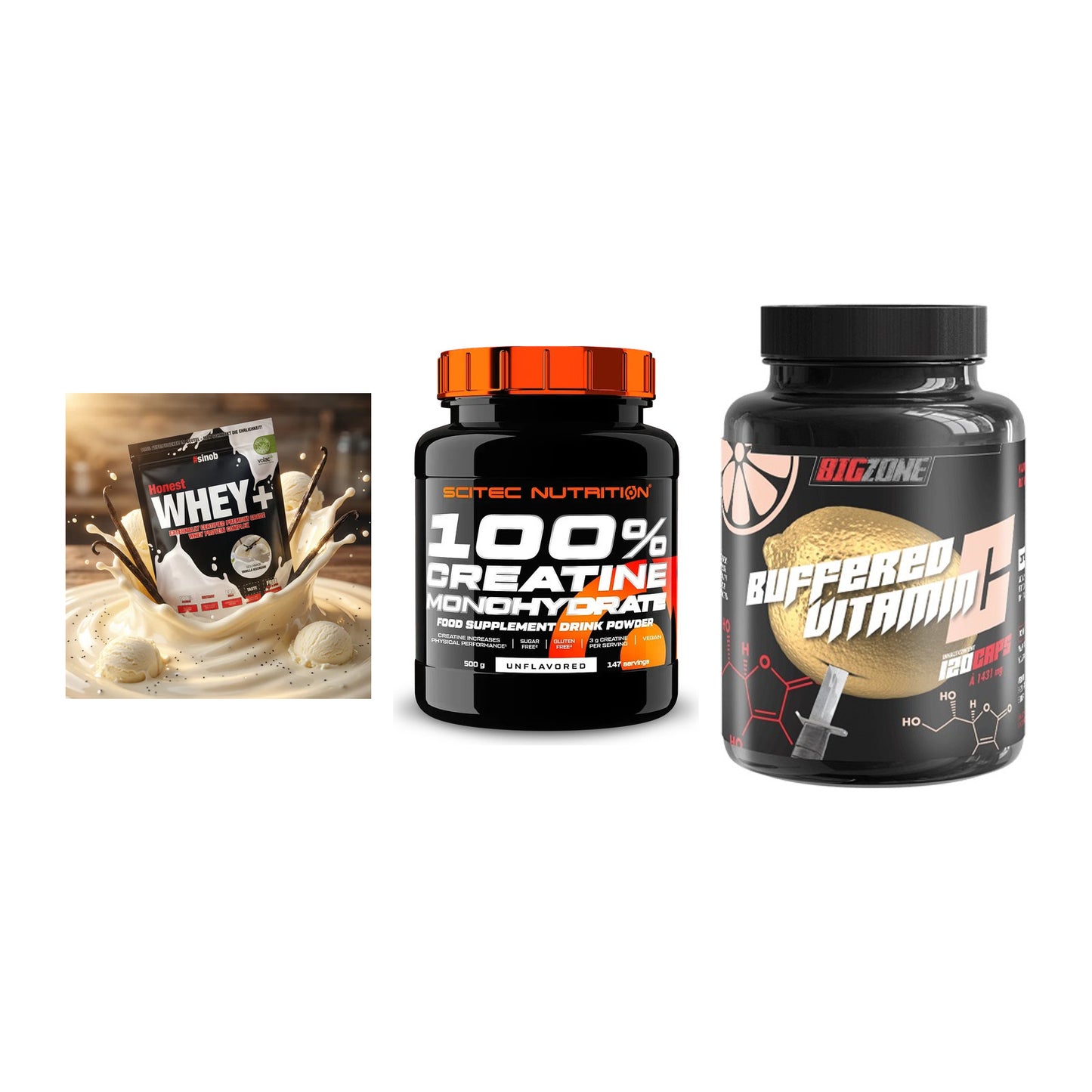 Einsteiger-Set: Sinob Honest + Scitec Creatine + Big Zone Buffere – alle enthaltenen Artikel