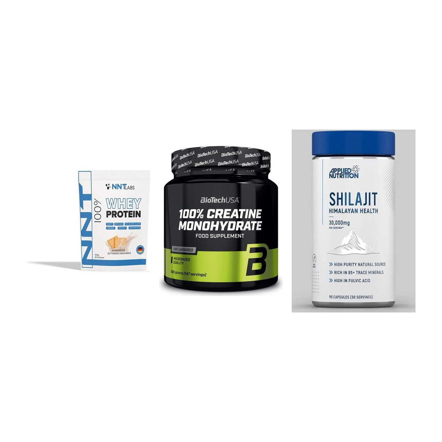 Einsteiger-Set: NNT Whey + BioTech Creatine + Applied Nutritio – alle enthaltenen Artikel