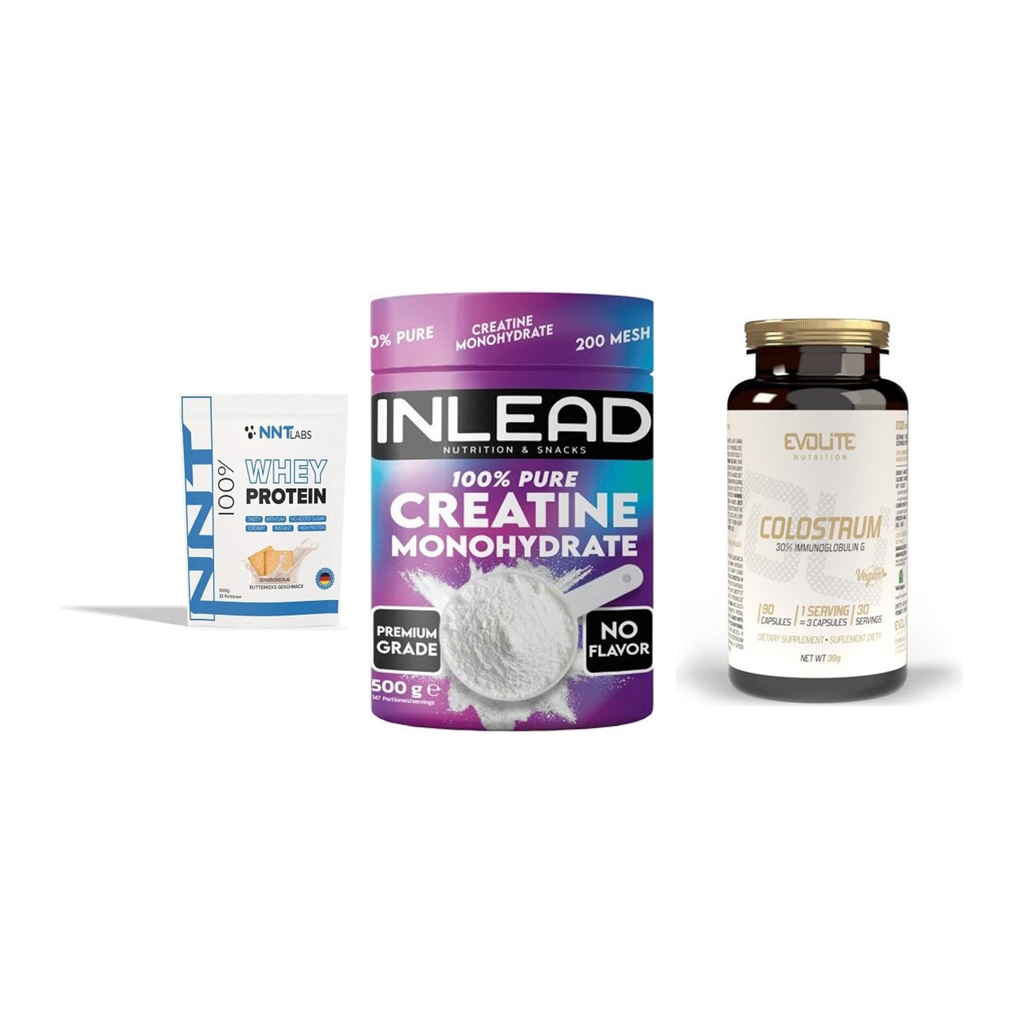Einsteiger-Set: NNT Whey + INLEAD Creatine + Evolite Nutritio – alle enthaltenen Artikel