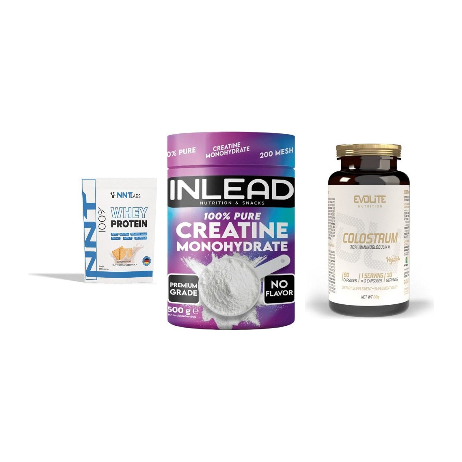 Einsteiger-Set: NNT Whey + INLEAD Creatine + Evolite Nutritio – alle enthaltenen Artikel