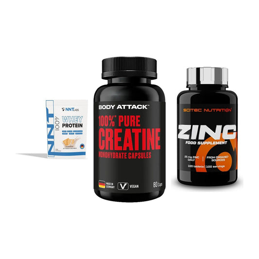 Einsteiger-Set: NNT Whey + Body Attack 100% + Scitec Zinc – alle enthaltenen Artikel