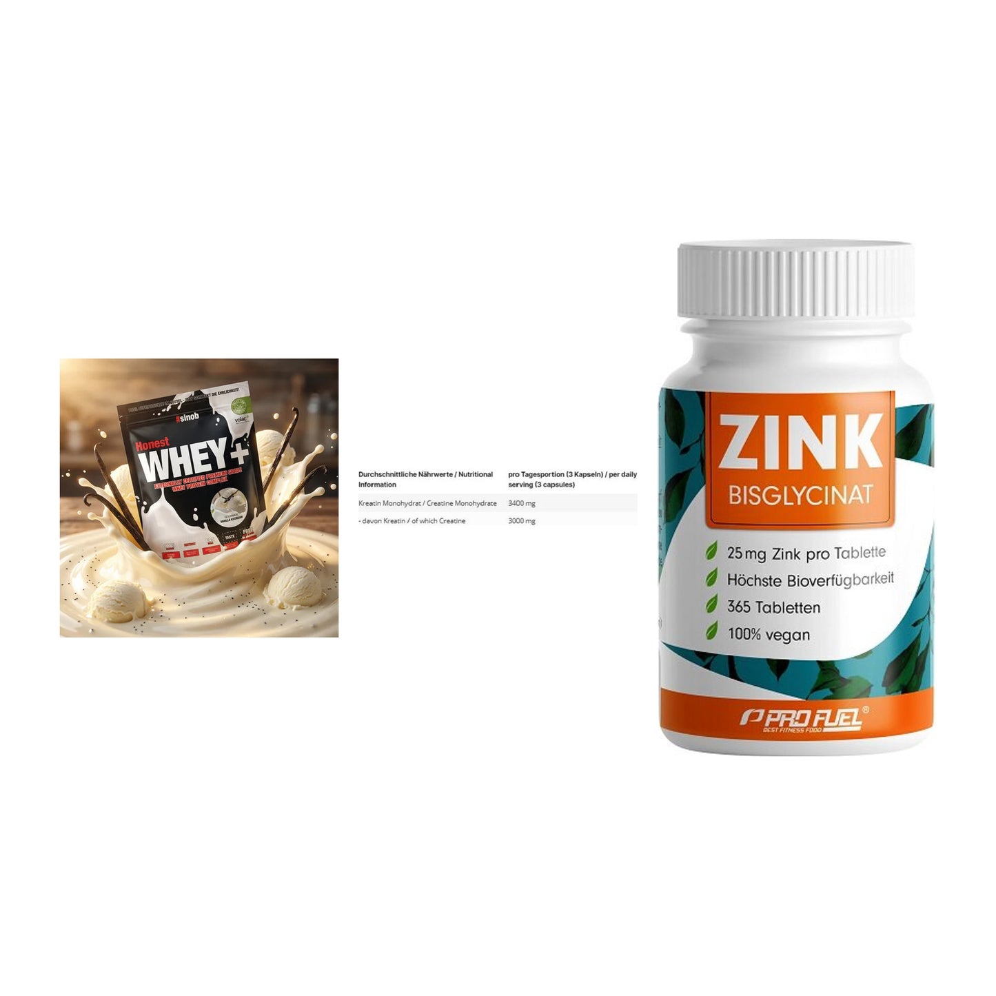 Einsteiger-Set: Sinob Honest + INLEAD Creatine + ProFuel Zink – alle enthaltenen Artikel