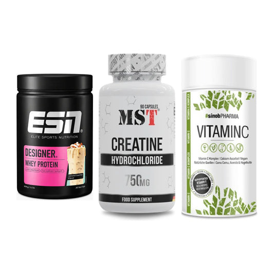 Einsteiger-Set: ESN Designer Whey + MST Creatin HCL + Sinob Vitamin C – alle enthaltenen Artikel