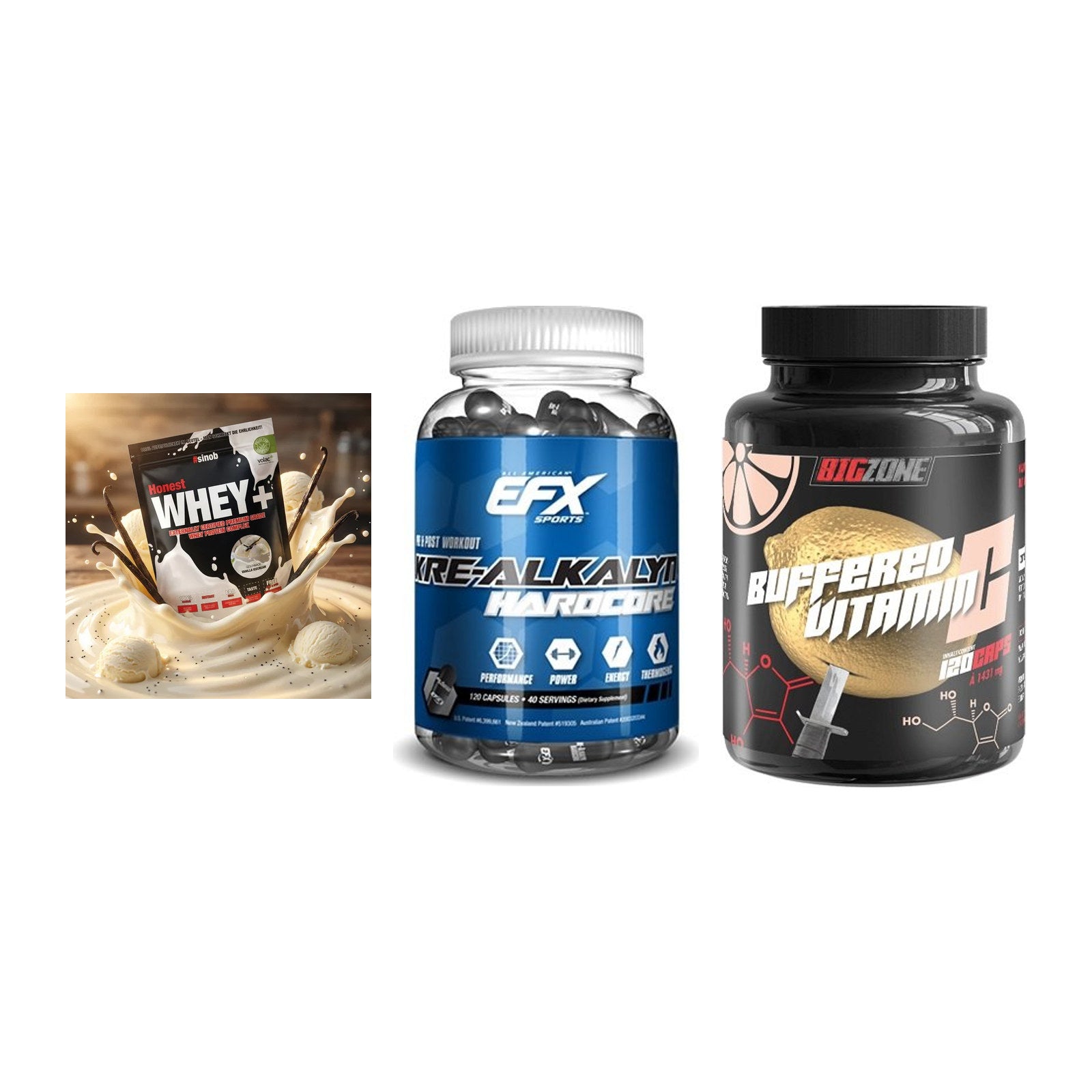 Einsteiger-Set: Sinob Honest + EFX Kre-Alkalyn + Big Zone Buffere – alle enthaltenen Artikel