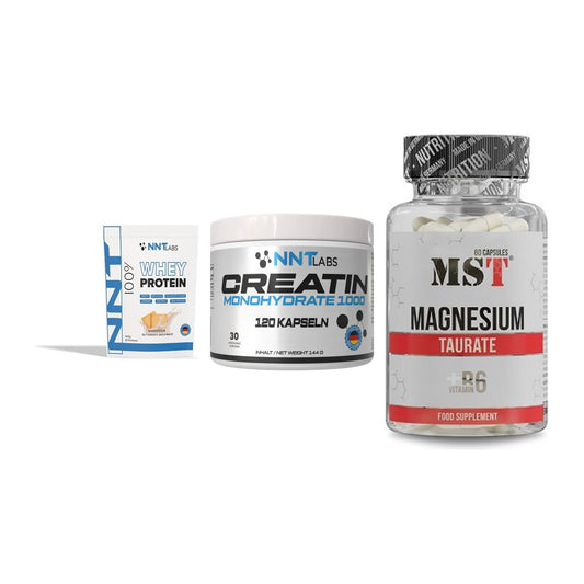 Einsteiger-Set: NNT Whey + NNT Creatin 1000 mg + MST Magnesium Taurat – alle enthaltenen Artikel