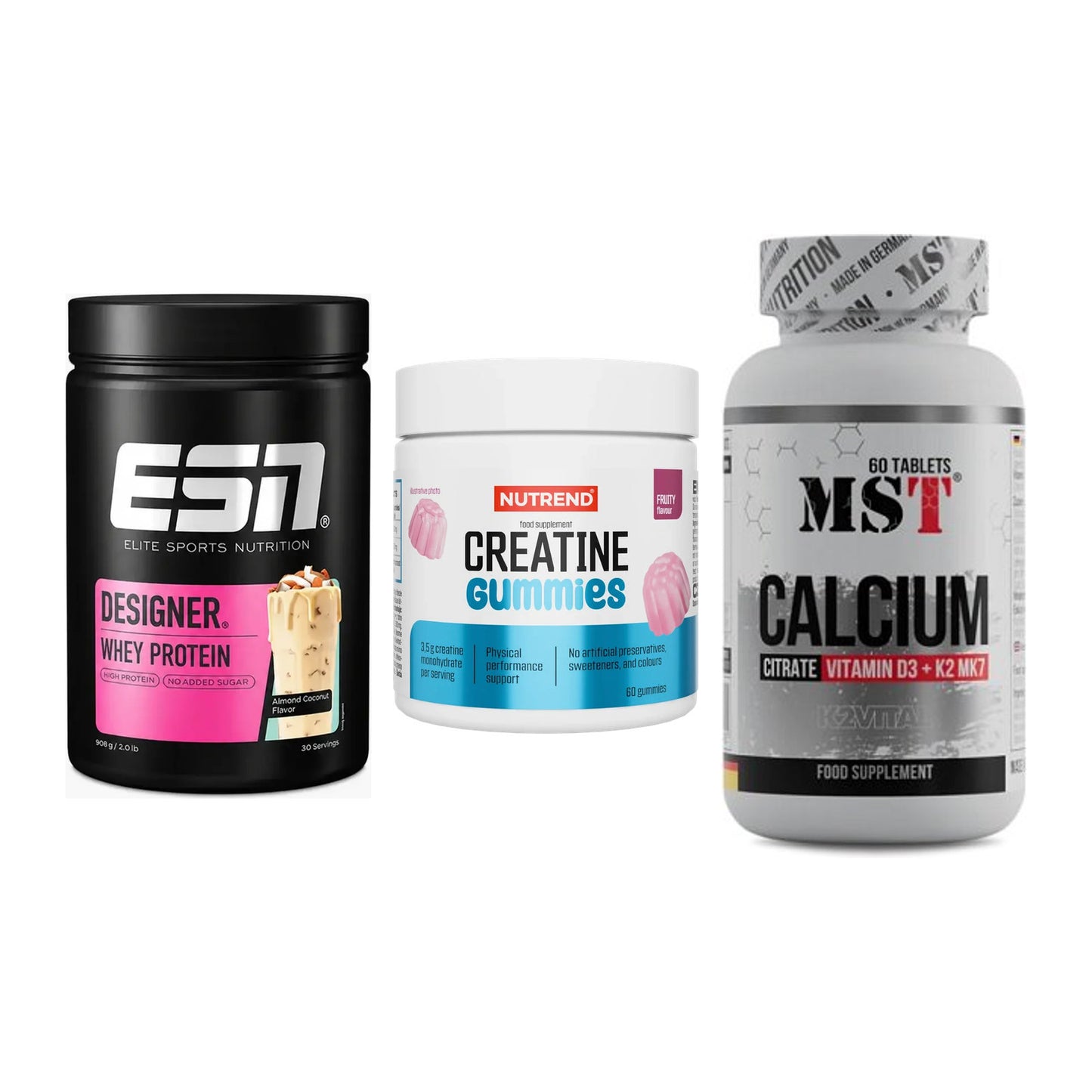Einsteiger-Set: ESN Designer + Nutrend Creatine + MST Calcium – alle enthaltenen Artikel