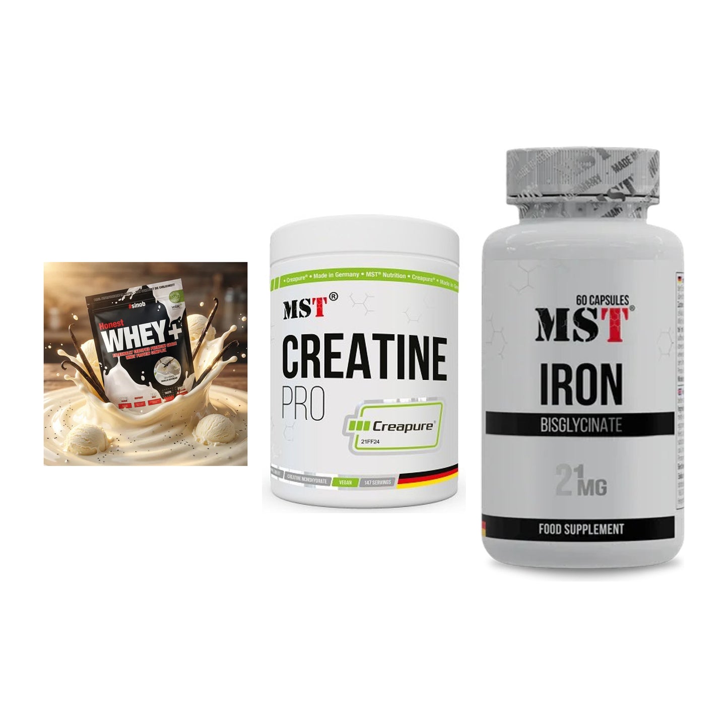 Einsteiger-Set: Sinob Honest + MST Creatin Pro + MST Iron Bisglyc – alle enthaltenen Artikel