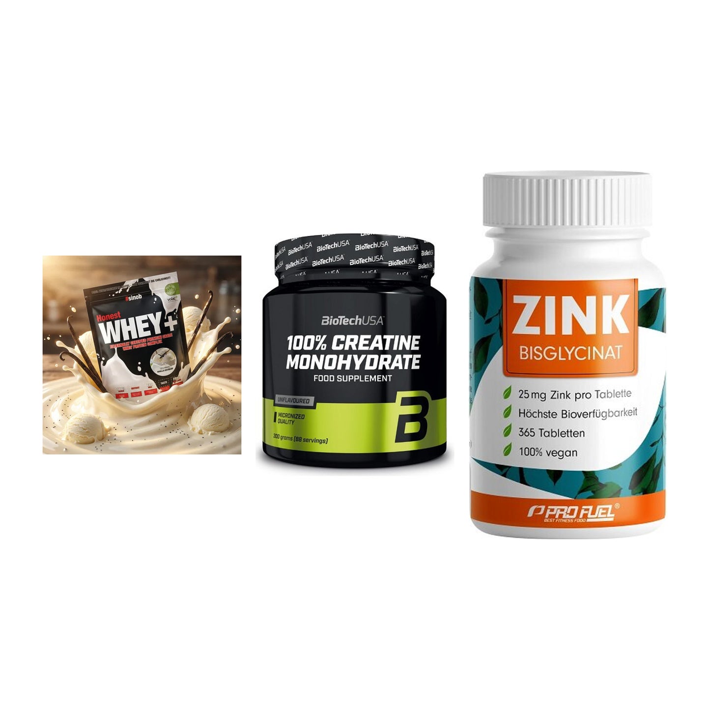 Einsteiger-Set: Sinob Honest + BioTech Creatine + ProFuel Zink – alle enthaltenen Artikel
