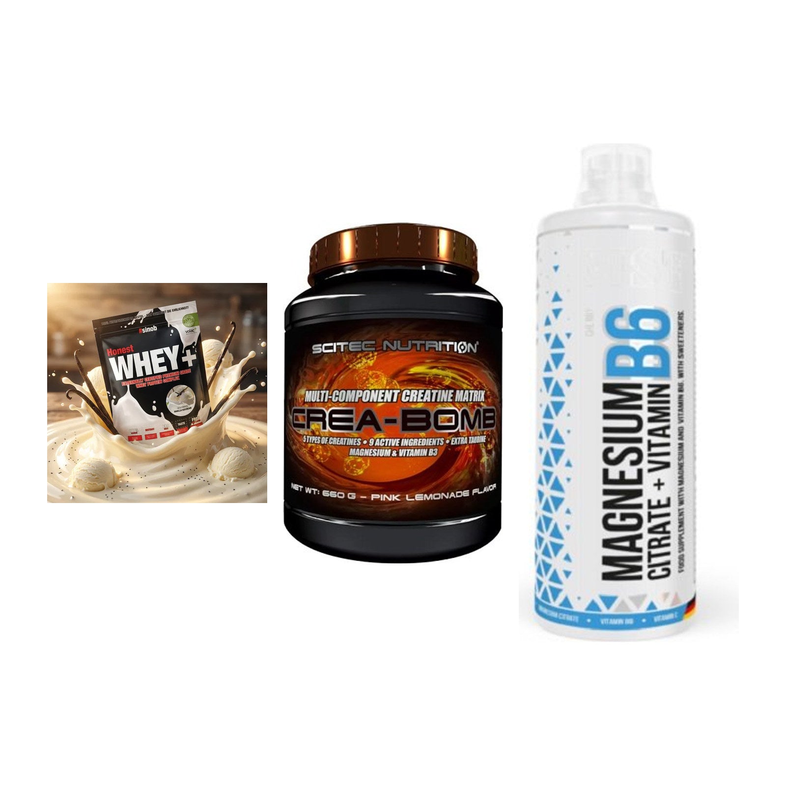 Einsteiger-Set: Sinob Honest + Scitec Crea-Bomb + MST Magnesium B6 – alle enthaltenen Artikel