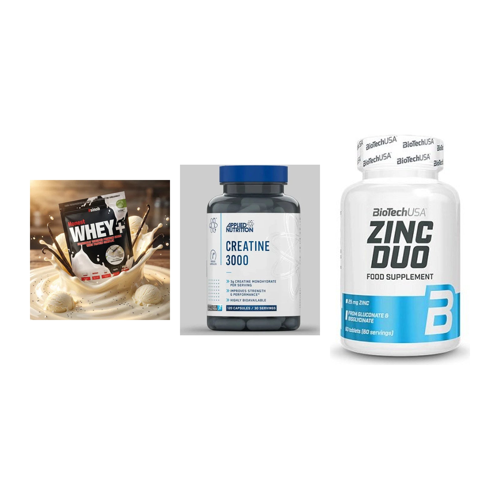 Einsteiger-Set: Sinob Honest + Applied Nutritio + BioTech Zinc Duo – alle enthaltenen Artikel