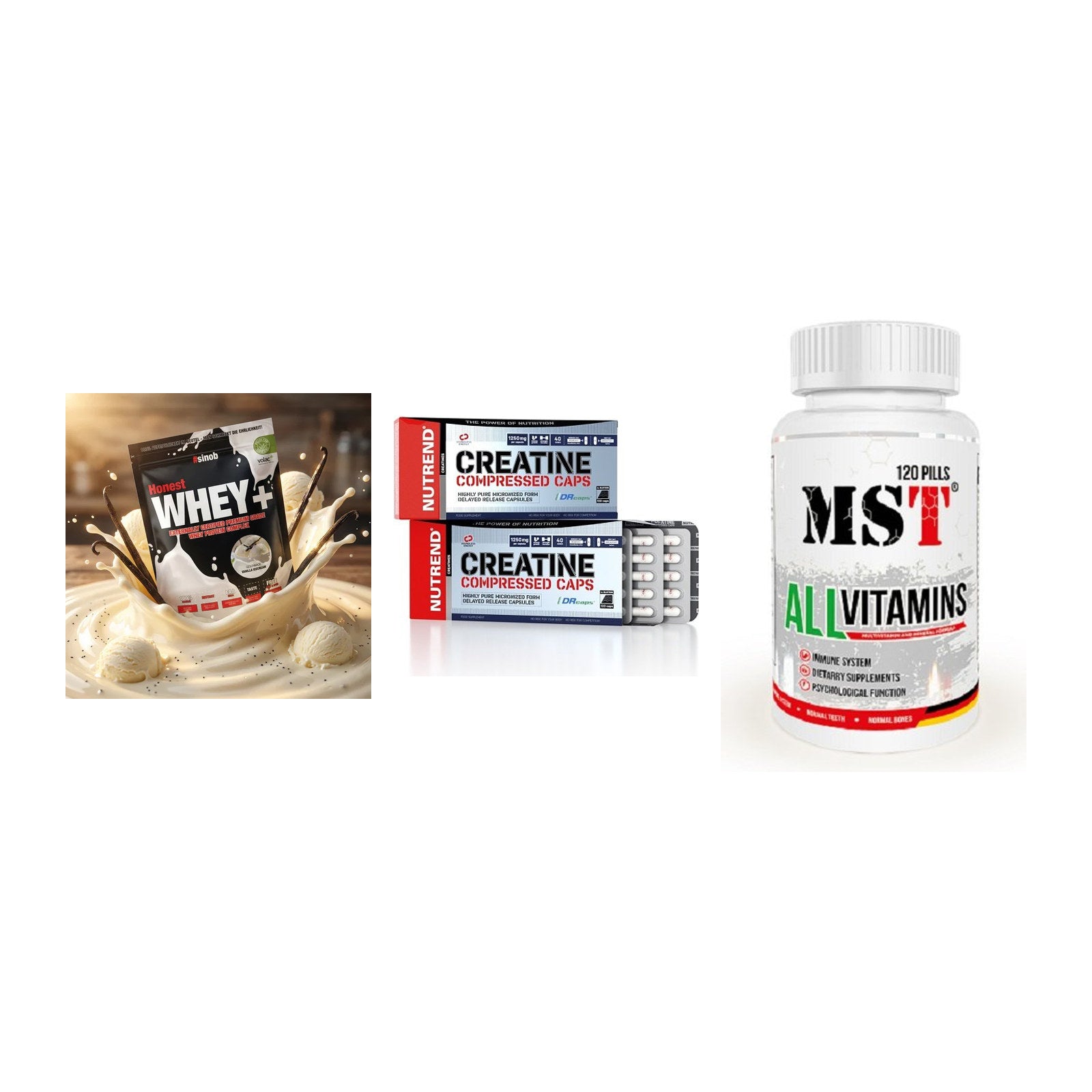 Einsteiger-Set: Sinob Honest + Nutrend Creatine + MST All Vitamins – alle enthaltenen Artikel