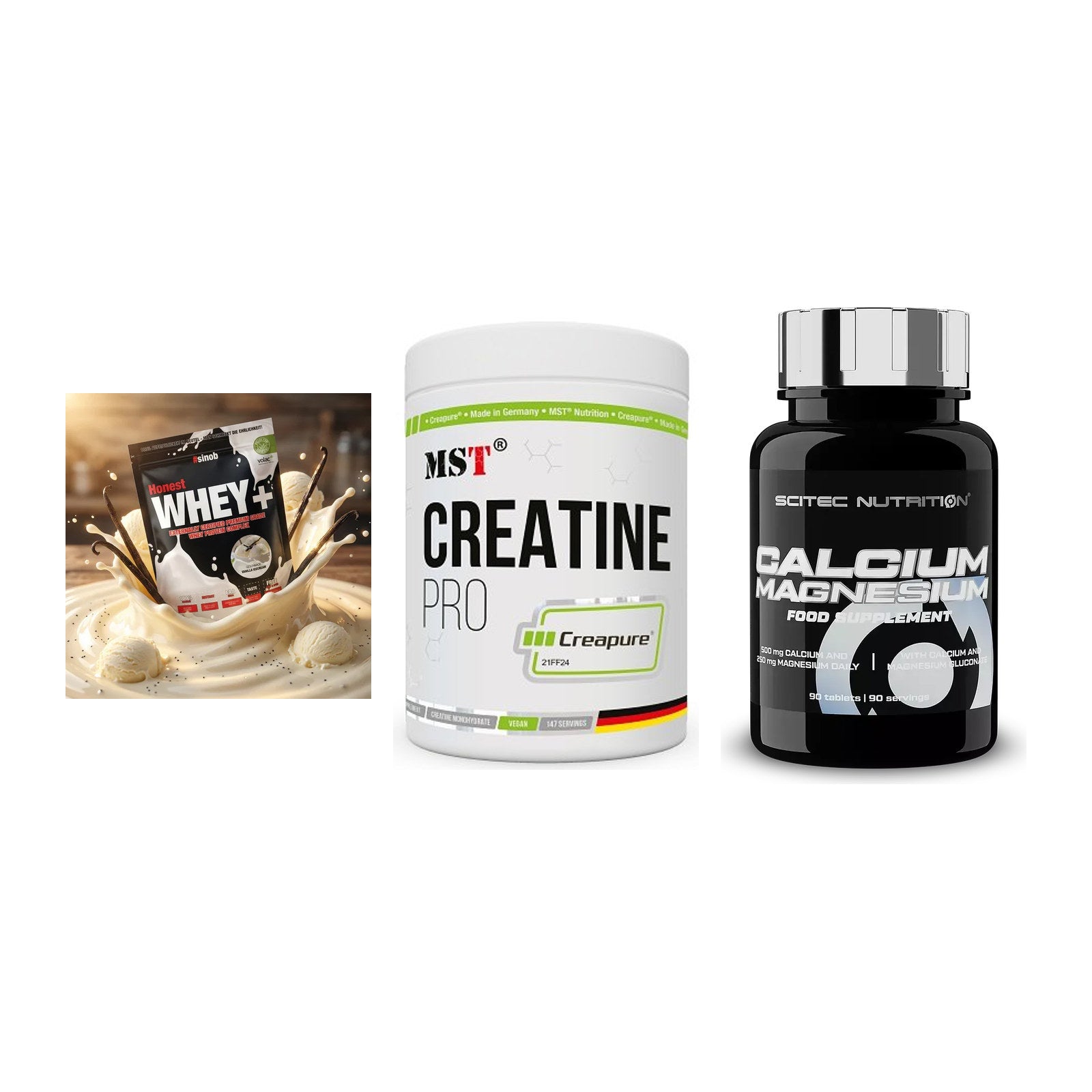 Einsteiger-Set: Sinob Honest + MST Creatin Pro + Scitec Calcium – alle enthaltenen Artikel