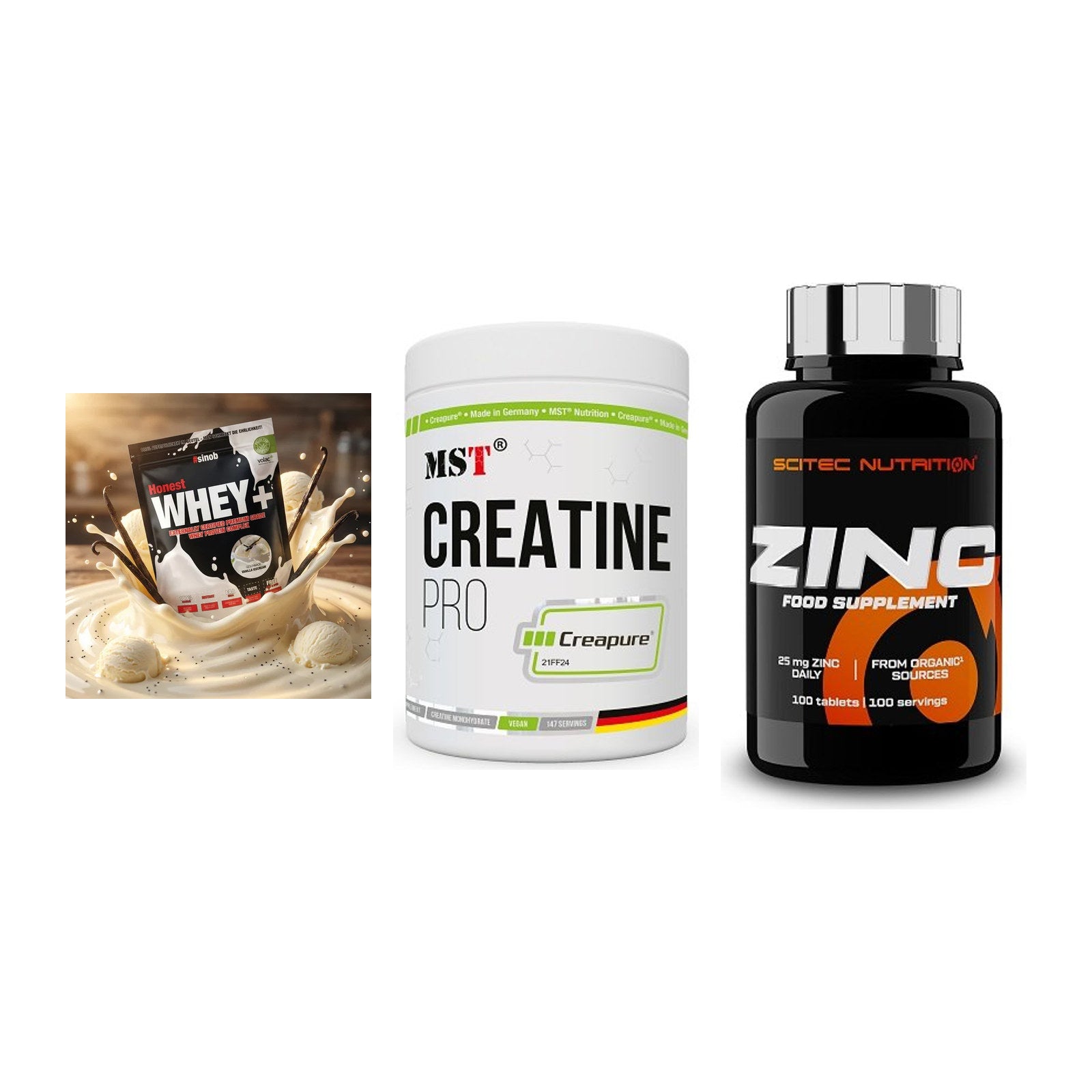 Einsteiger-Set: Sinob Honest + MST Creatin Pro + Scitec Zinc – alle enthaltenen Artikel