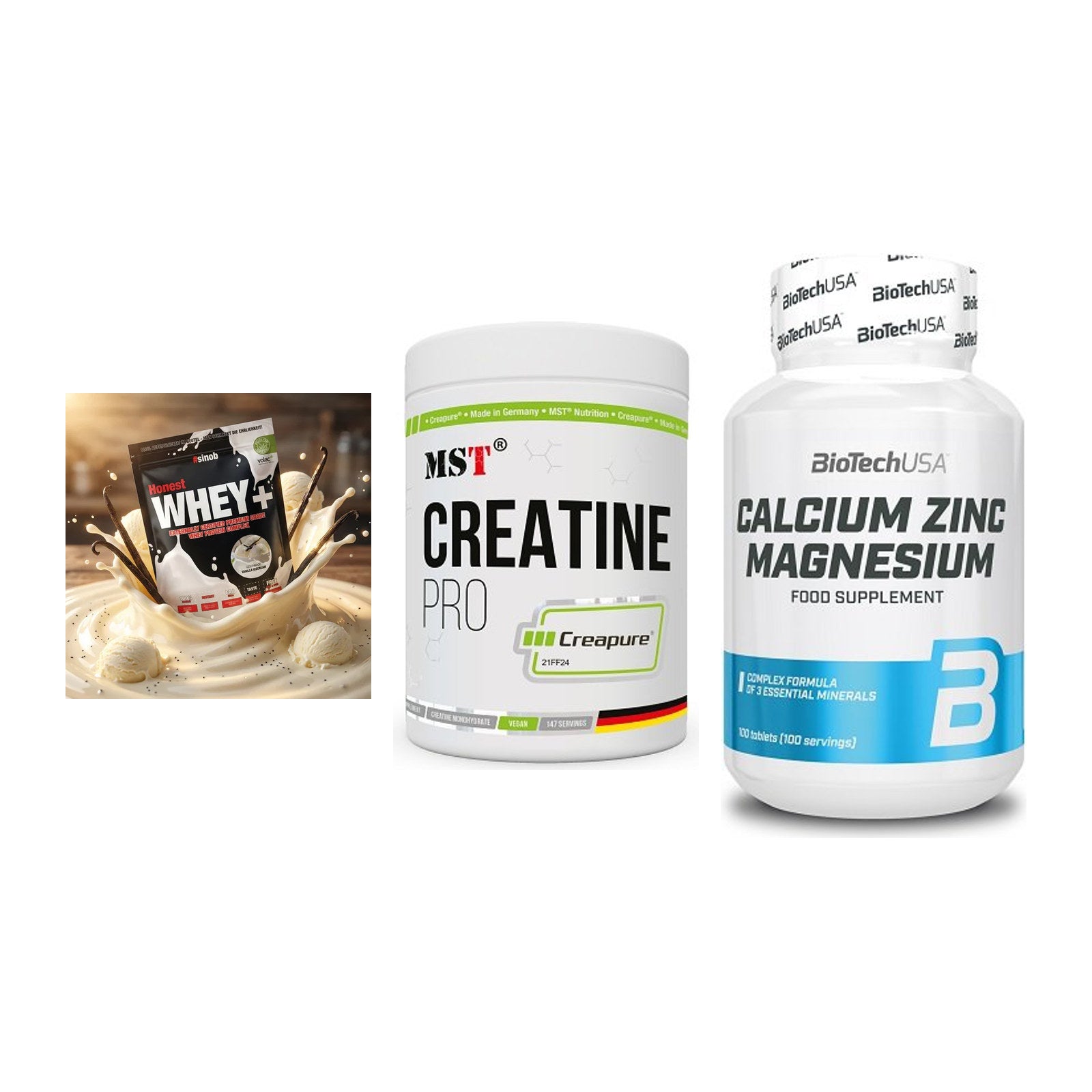 Einsteiger-Set: Sinob Honest + MST Creatin Pro + BioTech Calcium – alle enthaltenen Artikel