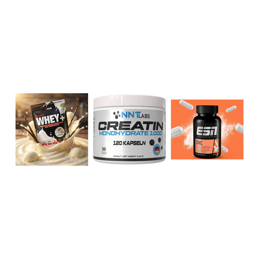 Einsteiger-Set: Sinob Honest Whey+ + NNT Creatin 1000 mg + ESN Zinc – alle enthaltenen Artikel