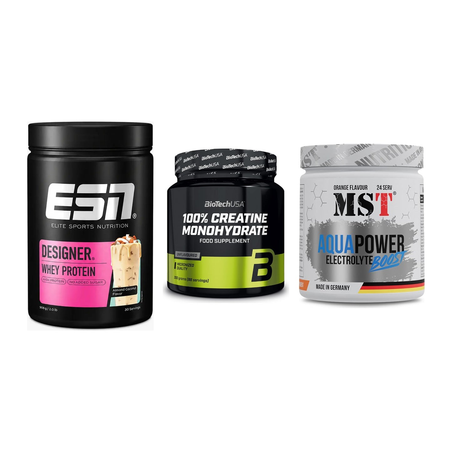 Einsteiger-Set: ESN Designer + BioTech Creatine + MST Aqua Power – alle enthaltenen Artikel