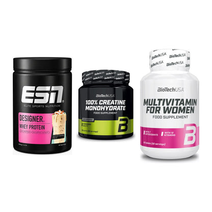 Einsteiger-Set: ESN Designer + BioTech Creatine + BioTech Multivit – alle enthaltenen Artikel
