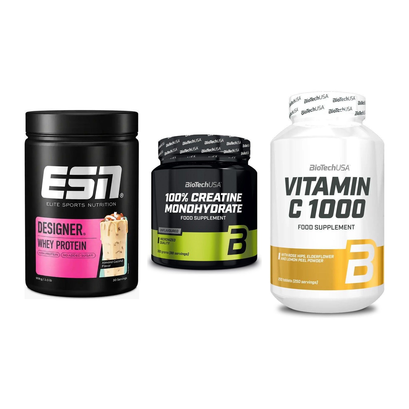 Einsteiger-Set: ESN Designer + BioTech Creatine + BioTech Vitamin – alle enthaltenen Artikel