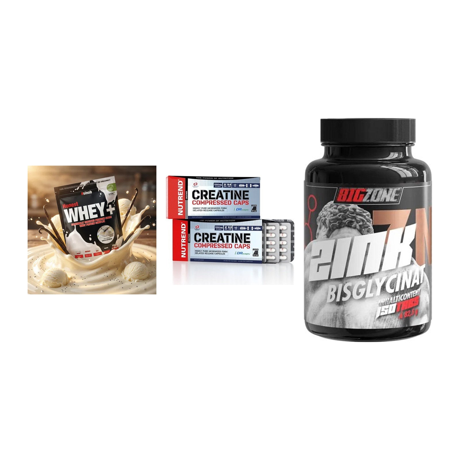 Einsteiger-Set: Sinob Honest + Nutrend Creatine + Big Zone Zink – alle enthaltenen Artikel