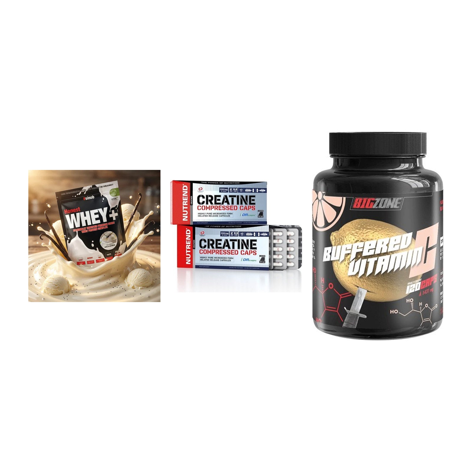 Einsteiger-Set: Sinob Honest + Nutrend Creatine + Big Zone Buffere – alle enthaltenen Artikel